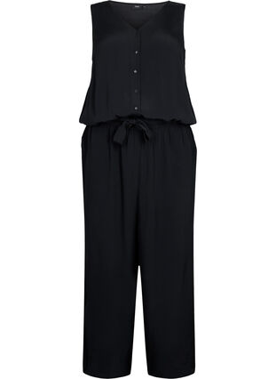 Ærmeløs jumpsuit i viskose, Black, Packshot image number 0