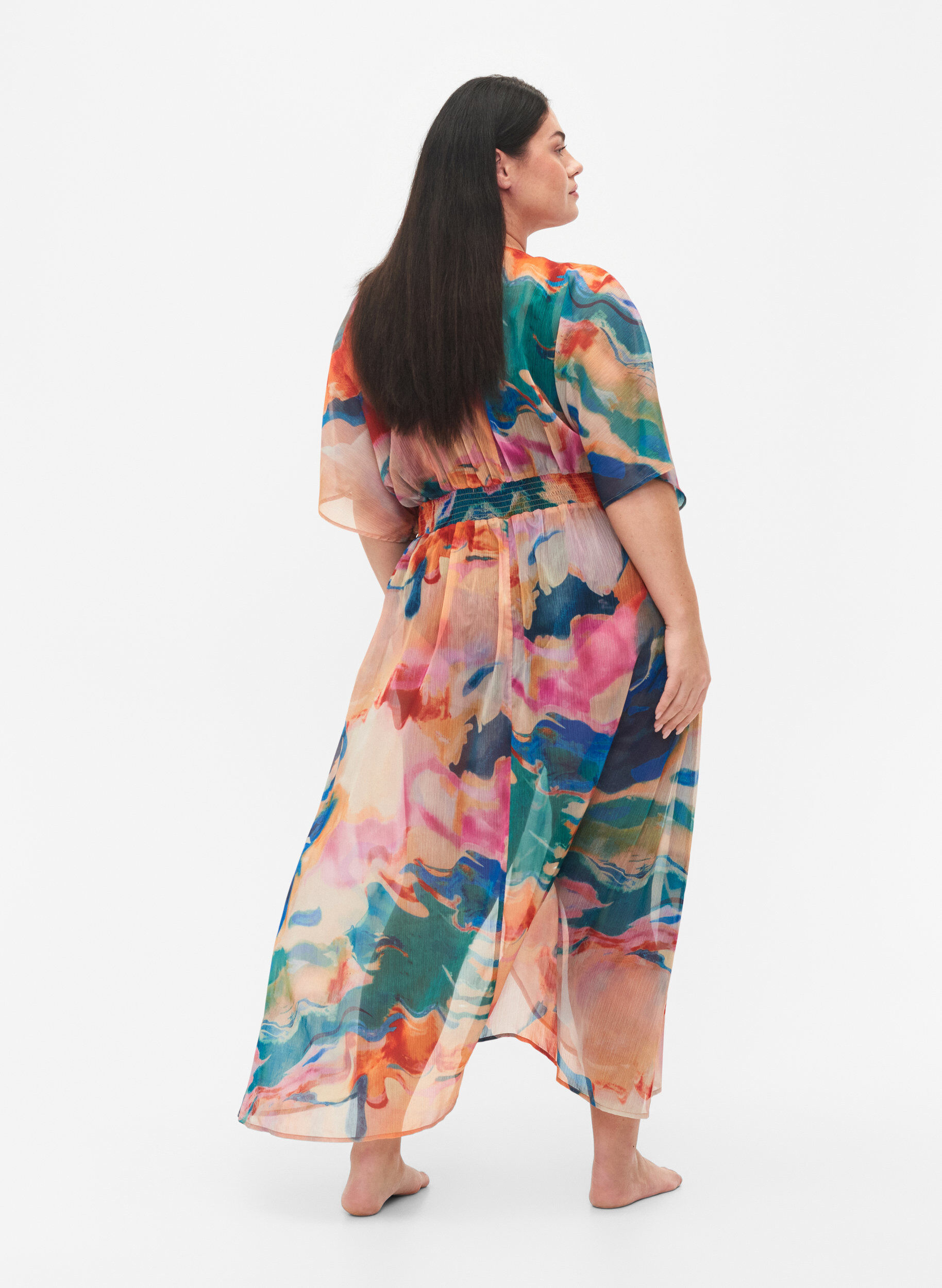 Zizzi Strand kimono med print, Watercolor, Model image number 1
