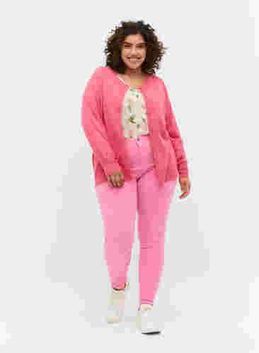 Ribbet cardigan med knaplukning, Hot Pink, Model image number 2