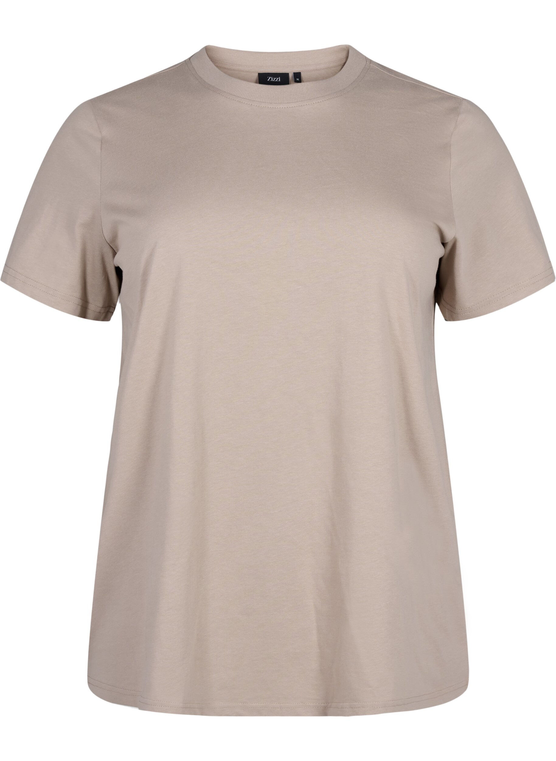 ZizziBasis t-shirt i bomuld med rund hals , Beige, Packshot image number 0