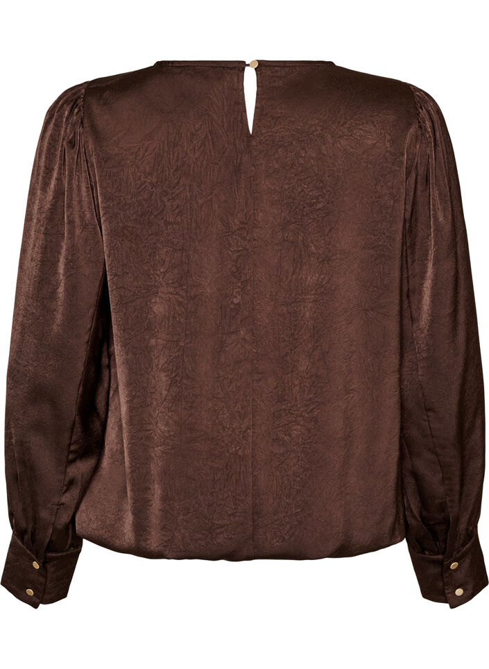 Bluse med satinlook og ballonform, Brun, Packshot image number 1