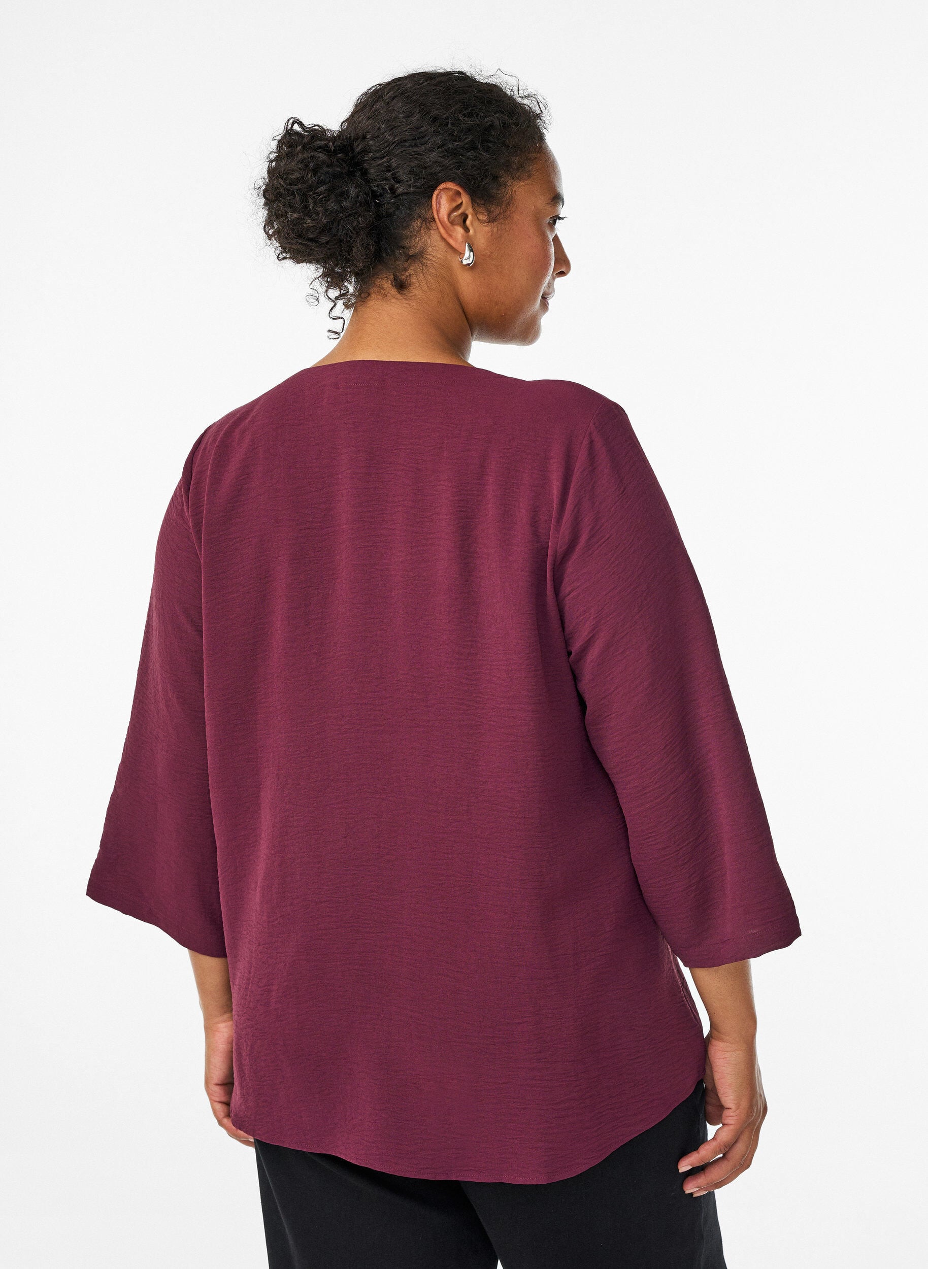 ZizziBluse med 3/4 &aelig;rmer, M&oslash;rk Bordeaux, Model image number 2
