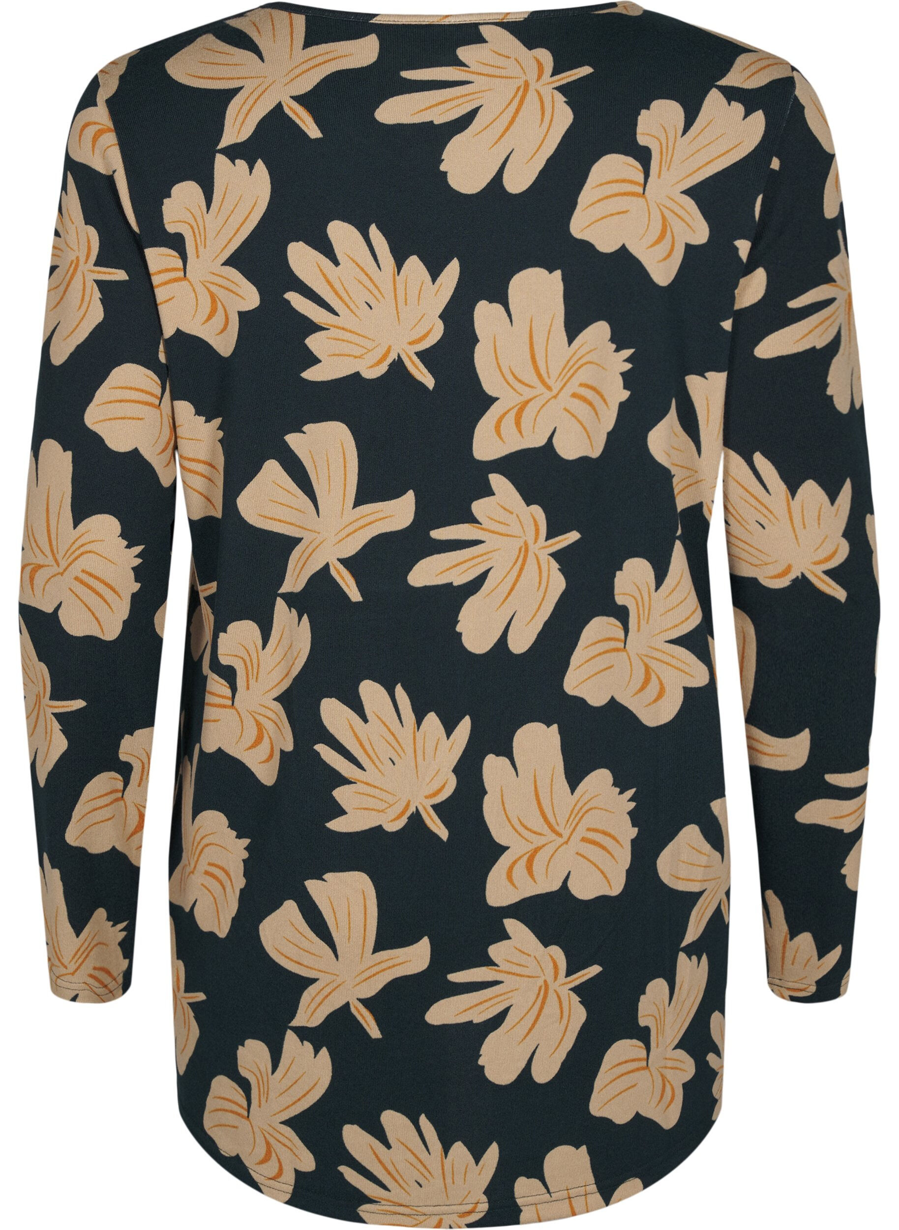 Zizzi Blomstret bluse med lange &aelig;rmer, Gr&oslash;n, Packshot image number 1