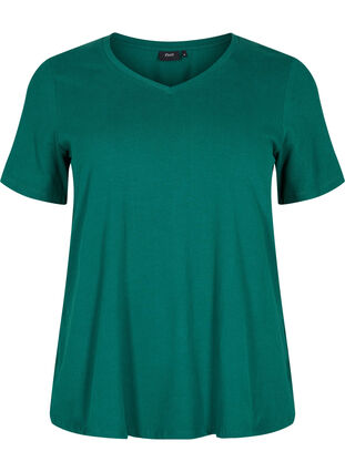 Ensfarvet basis t-shirt i bomuld, Evergreen, Packshot image number 0