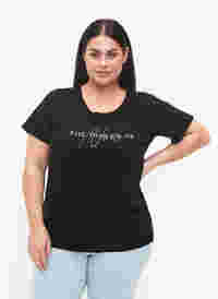 Kortærmet bomulds t-shirt med elastikkant, Black W. Now, Model