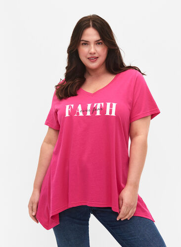 Bomulds t-shirt med korte ærmer, Shocking Pink FAITH, Model image number 0