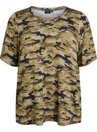 T-shirt med TENCEL&trade; Lyocell og armyprint, Gr&oslash;n