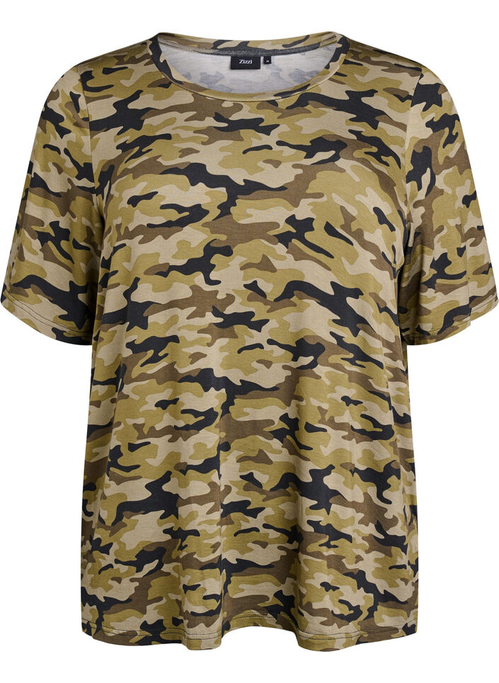 T-shirt med TENCEL&trade; Lyocell og armyprint, Gr&oslash;n, Packshot image number 0