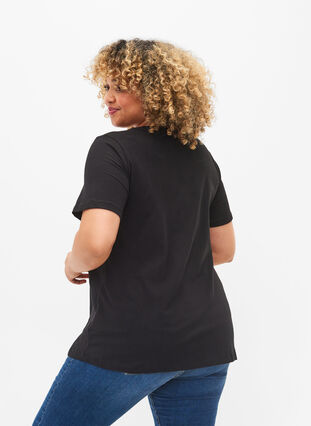 Ensfarvet basis t-shirt i bomuld, Black, Model image number 1