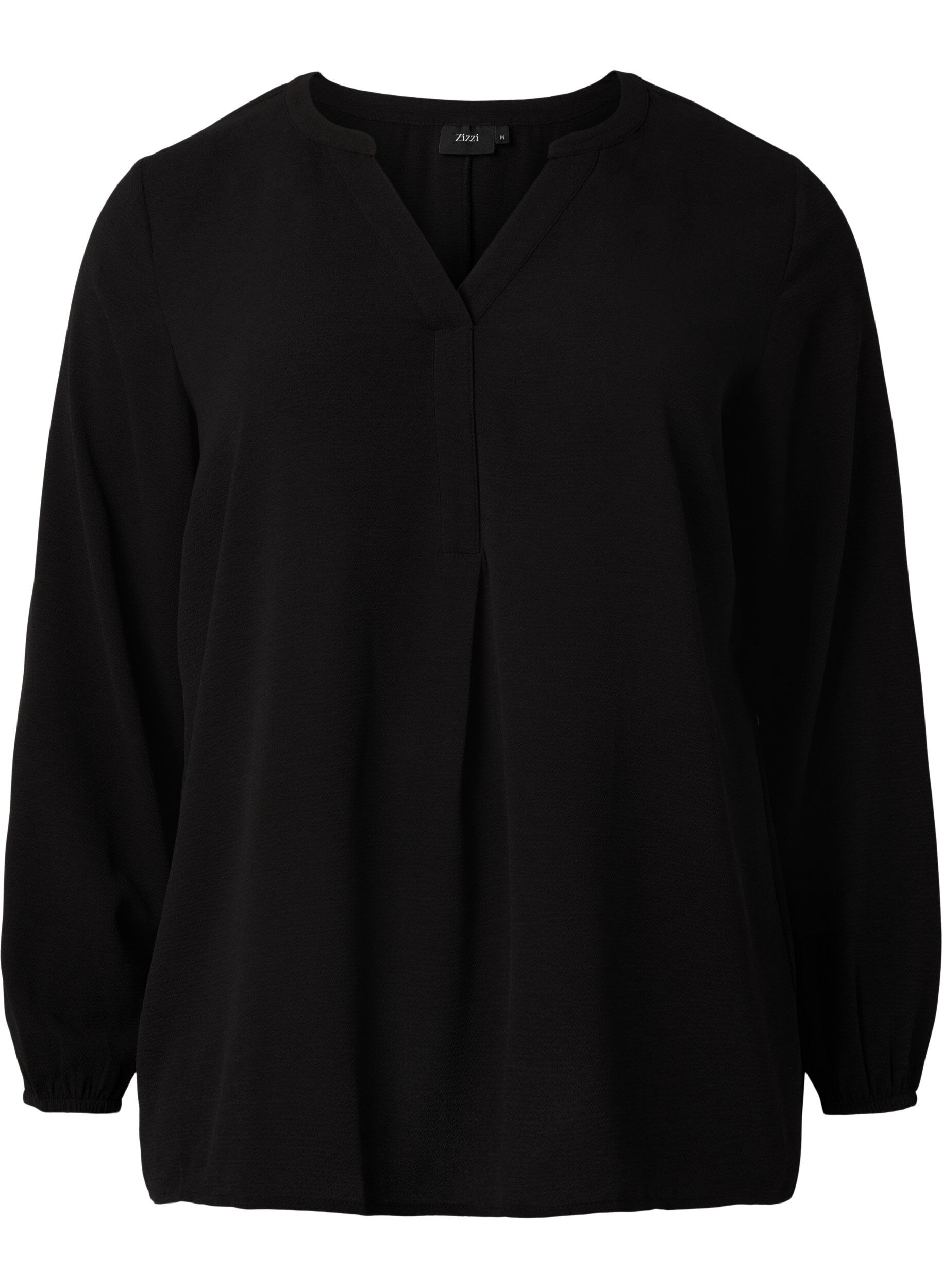 Zizzi Ensfarvet bluse med v-hals, Black, Packshot image number 0