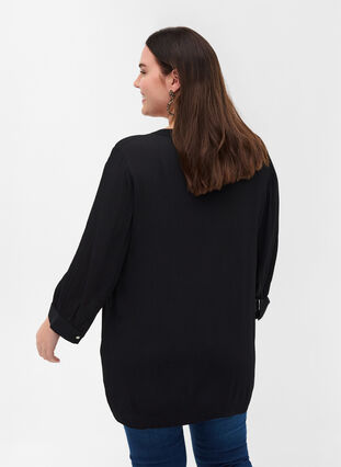 Viskose bluse med 3/4 ærmer, Black, Model image number 1