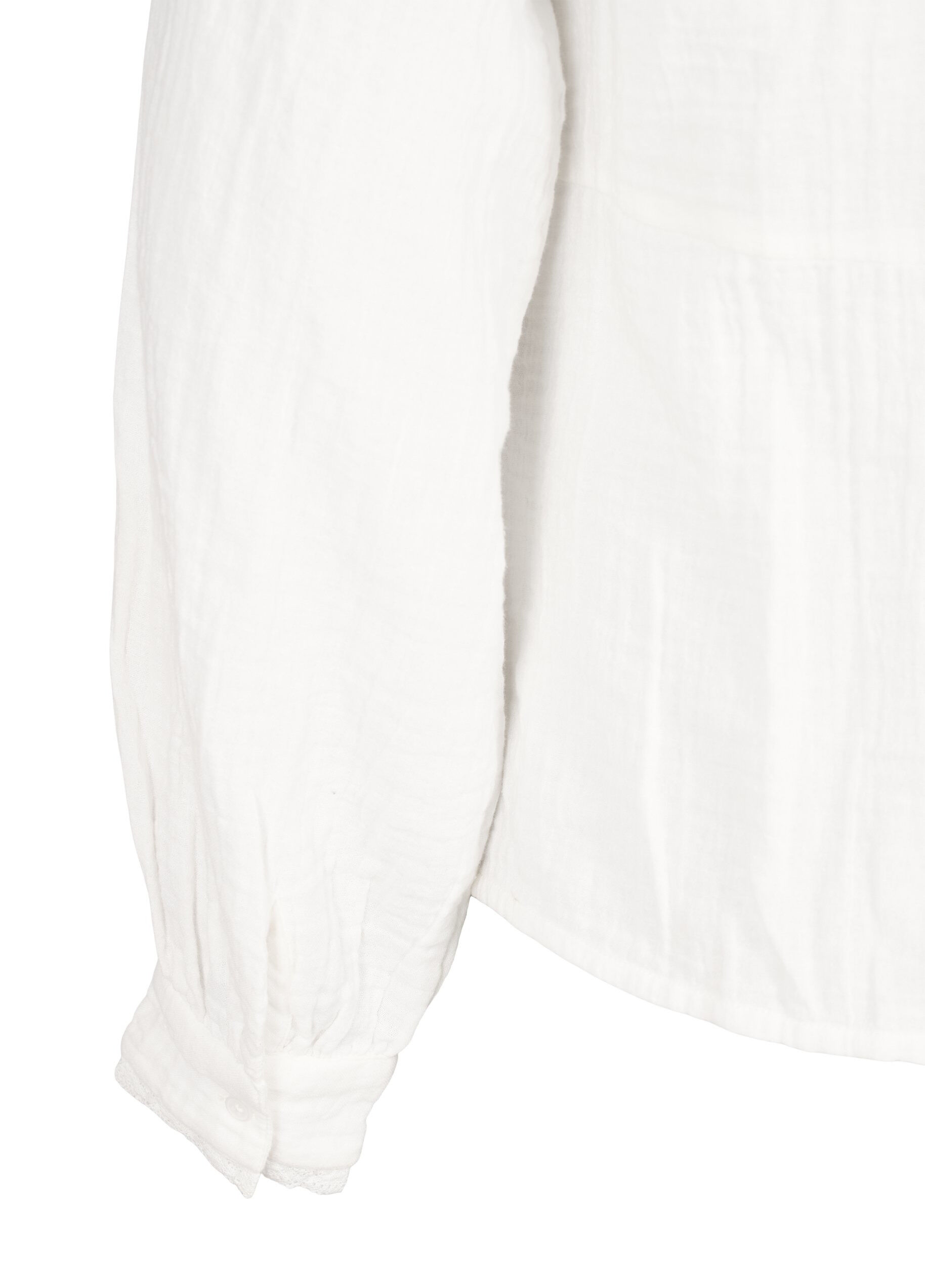 Zizzi Skjortebluse i bomuldsmusselin med crochetdetaljer, Vanilla, Packshot image number 3