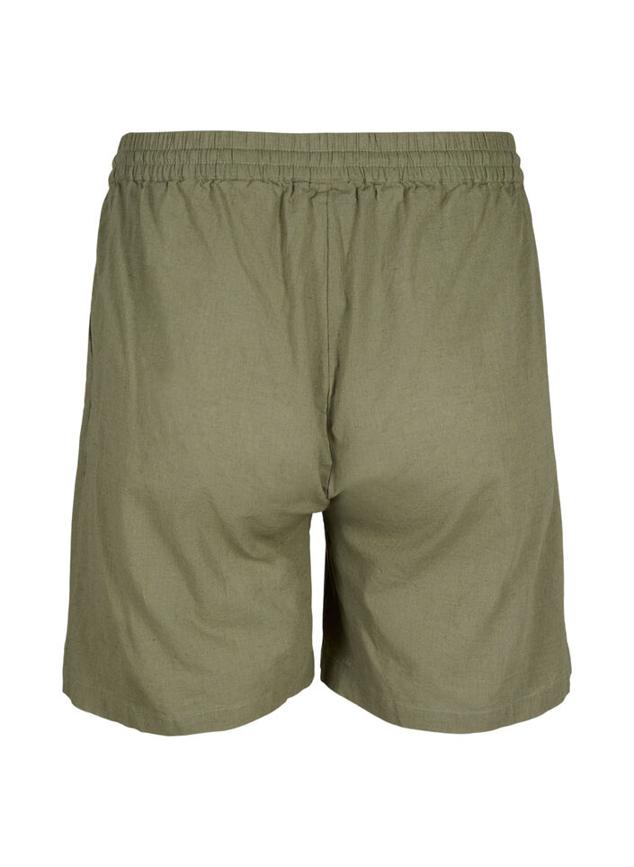 Løse shorts i bomuldsmix med hør, Deep Lichen Green, Packshot image number 1