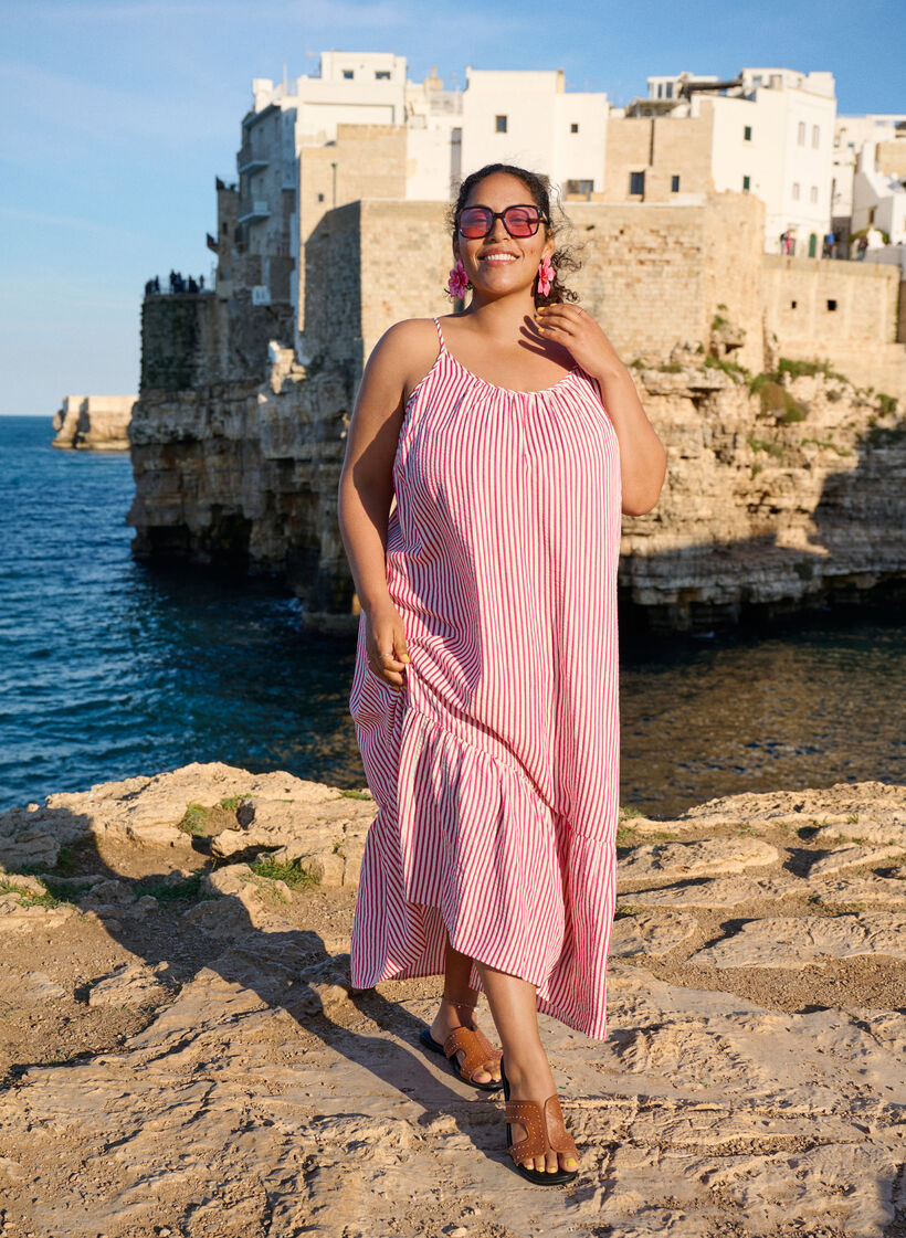 Sommerkjole med striber og A-facon, Lyser&oslash;d, Image image number 0