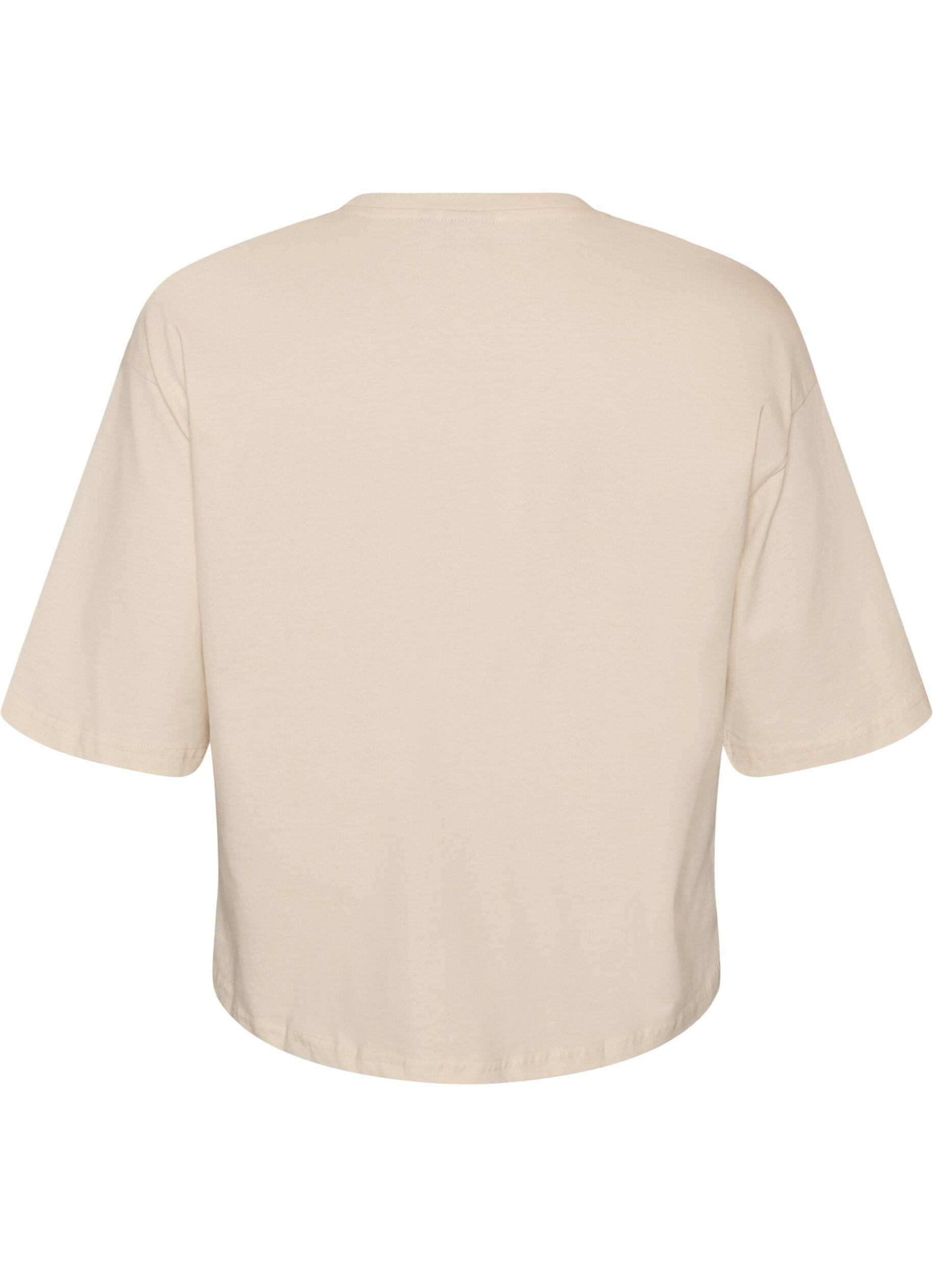 ZizziT-shirt med tekstprint og badges, Beige, Packshot image number 1