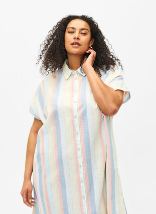 Lang skjorte i bomuldsmix med hør , Multi Color Stripe, Model image number 2