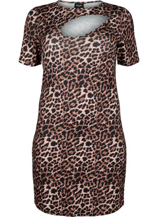 Tætsiddende leoprintet kjole med cut-out, Leopard AOP, Packshot image number 0
