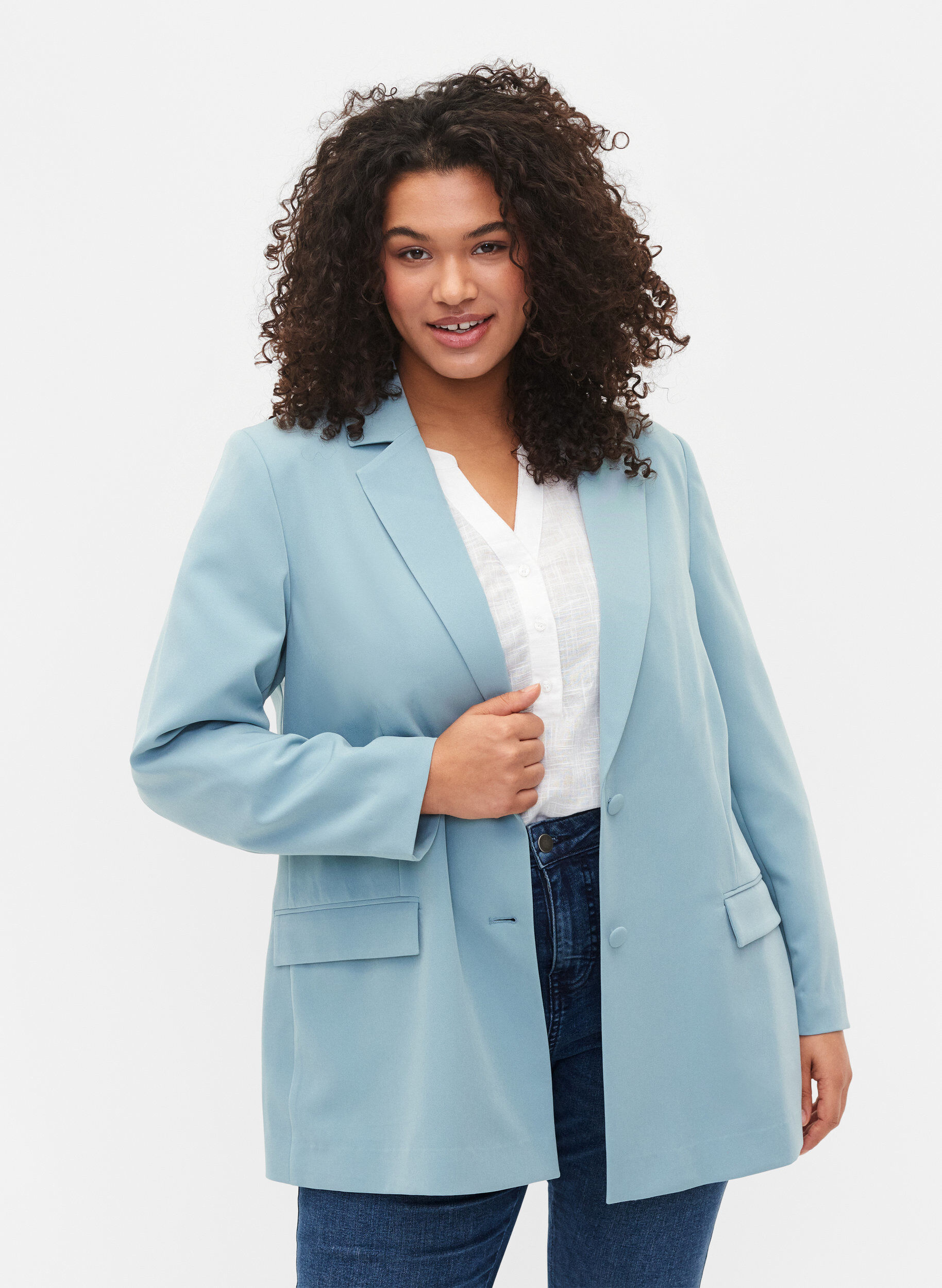Zizzi Klassisk blazer med knaplukning, Citadel, Model image number 0