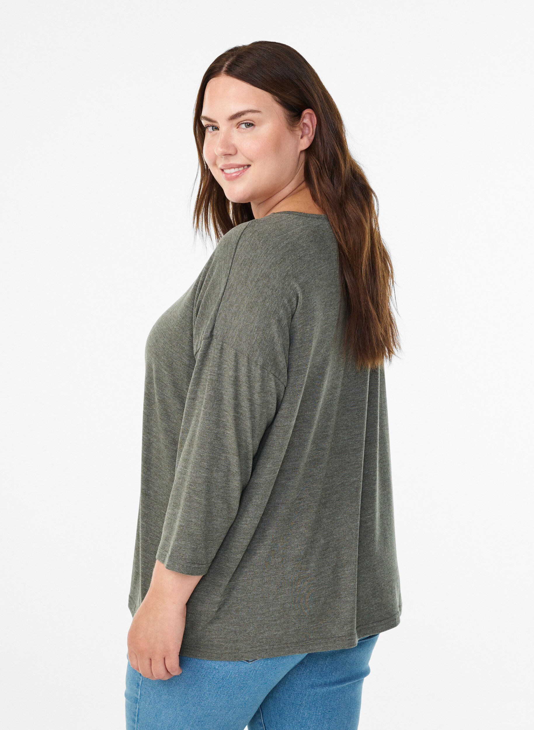 Zizzi FLASH - Jerseybluse med 3/4 &aelig;rmer, Gr&oslash;n, Model image number 2