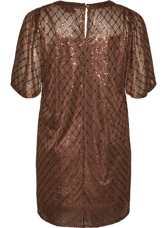 Kort pailletkjole med diamantm&oslash;nster, Brun, Packshot image number 1