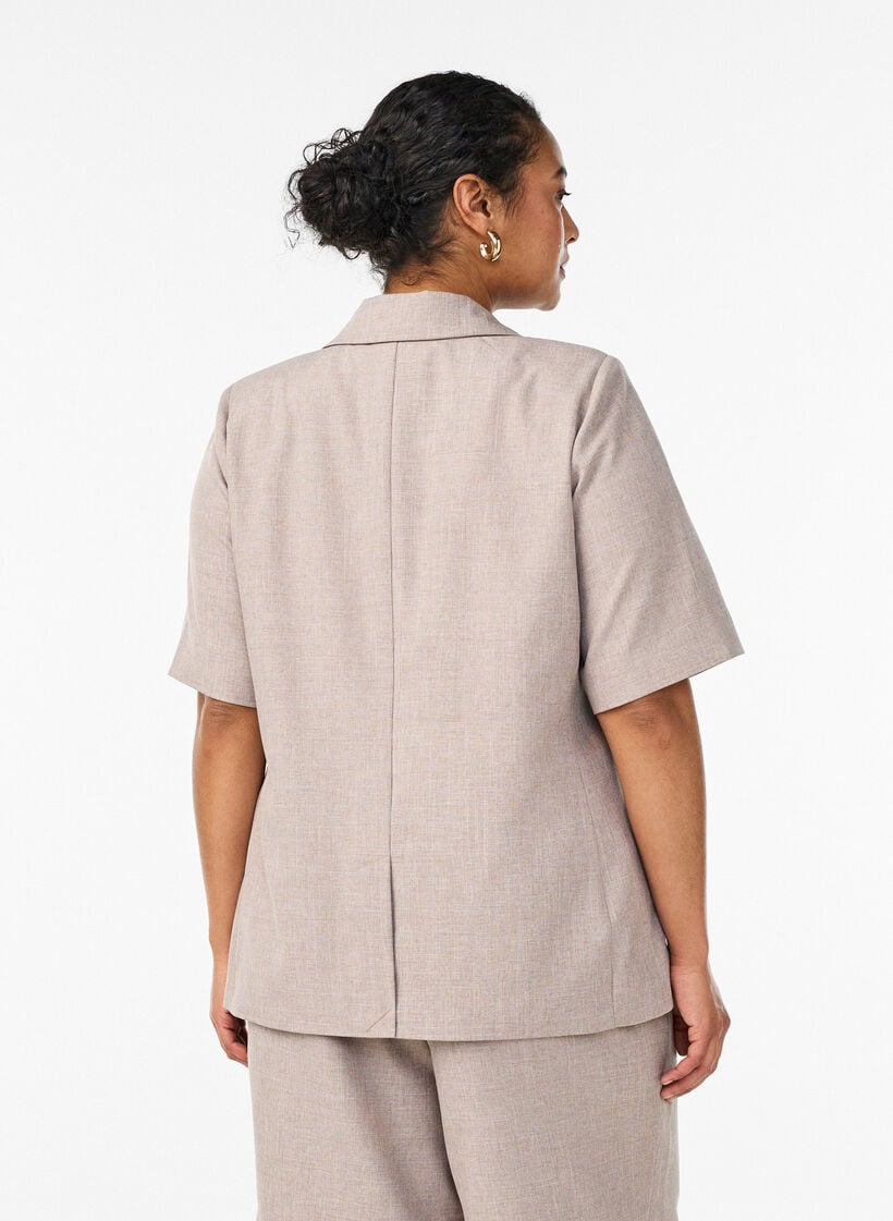 Blazer med korte &aelig;rmer og reverskrave, Brun, Model image number 2