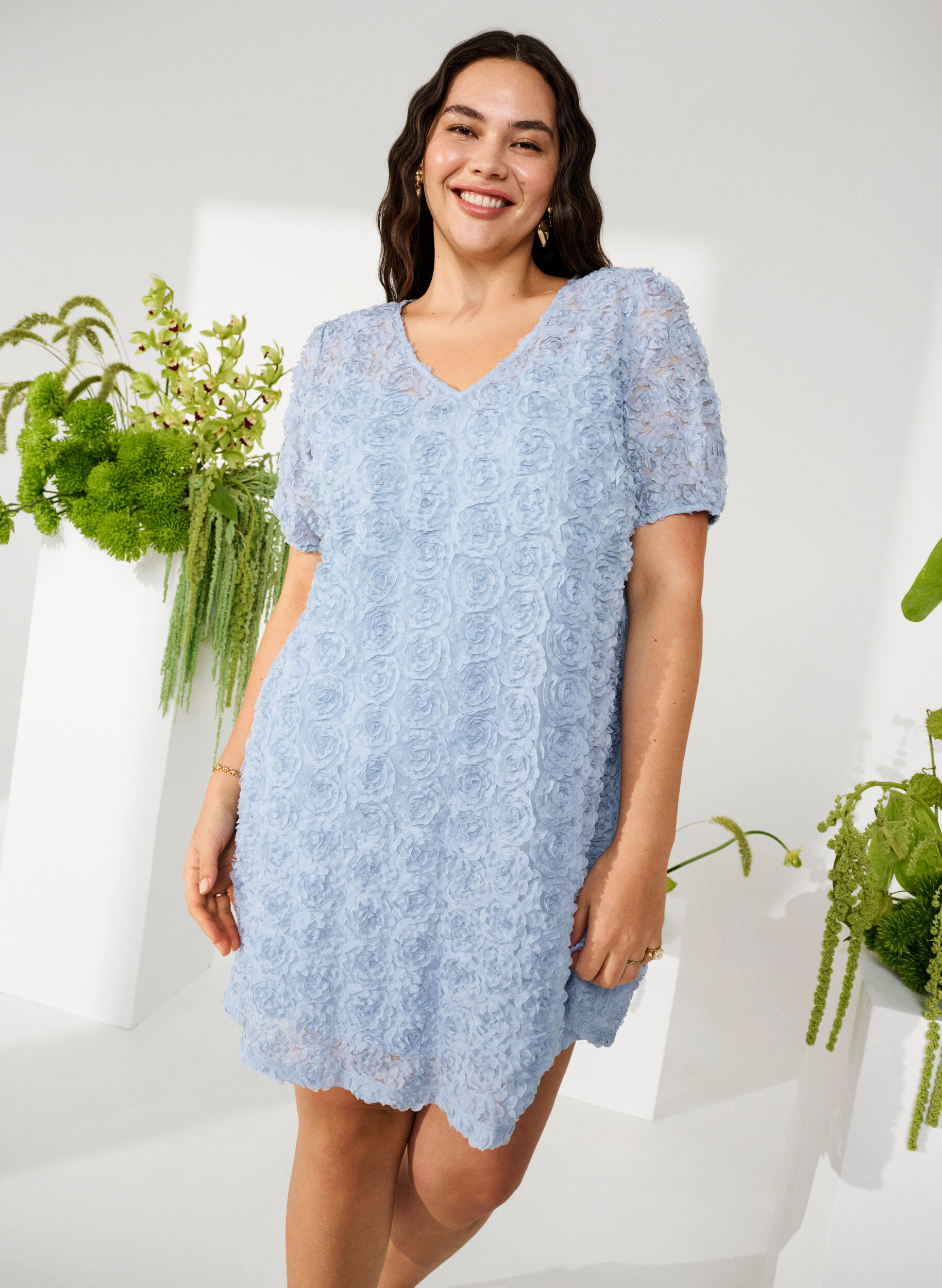 Zizzi Festkjole med 3D-blomster, Cashmere Blue, Image image number 0