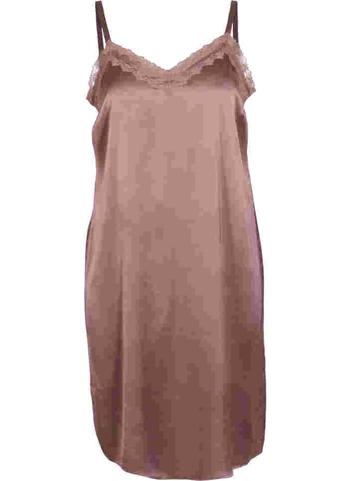 Ærmeløs natkjole med blonder og rygdetalje, Sparrow, Packshot image number 0
