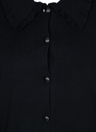 Strikket cardigan med flæsekrave og lommer, Black, Packshot image number 2