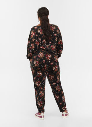 Velour bukser med lommer og blomsterprint, Flower AOP, Model image number 1