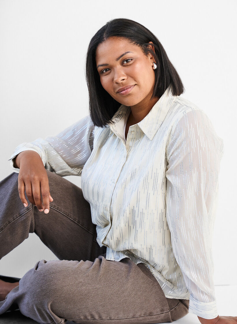 Skjorte med glitrende mønster, Vanilla, Model image number 3