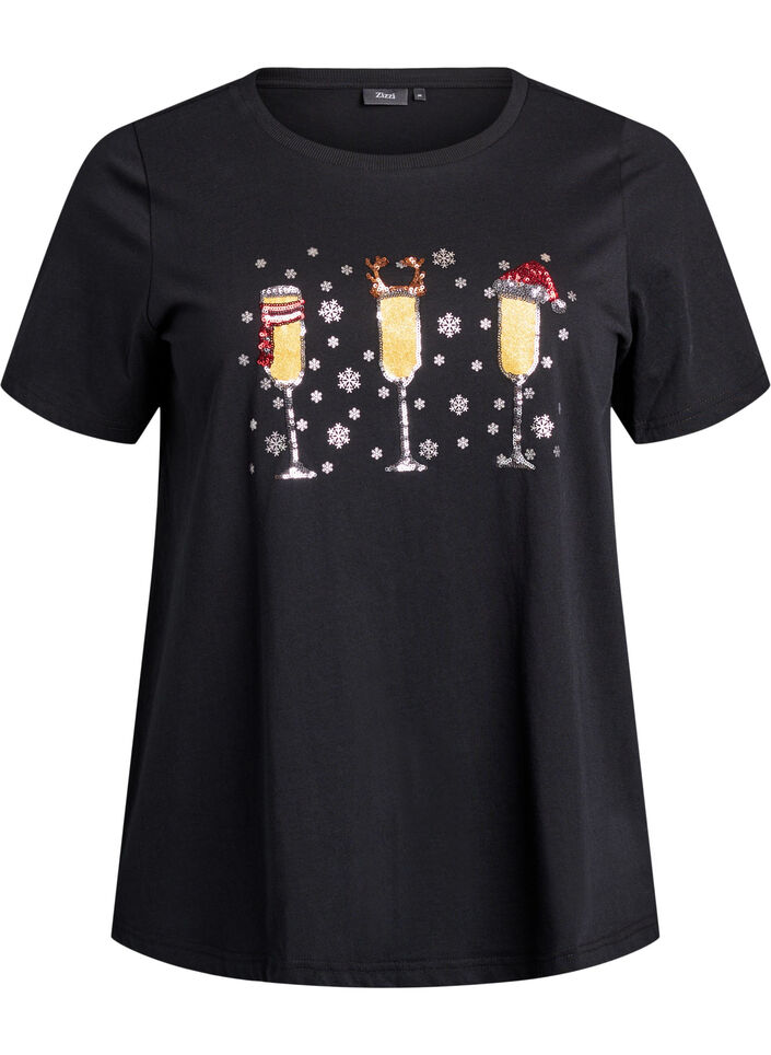 Jule t-shirt i &oslash;kologisk bomuld, Sort, Packshot image number 0