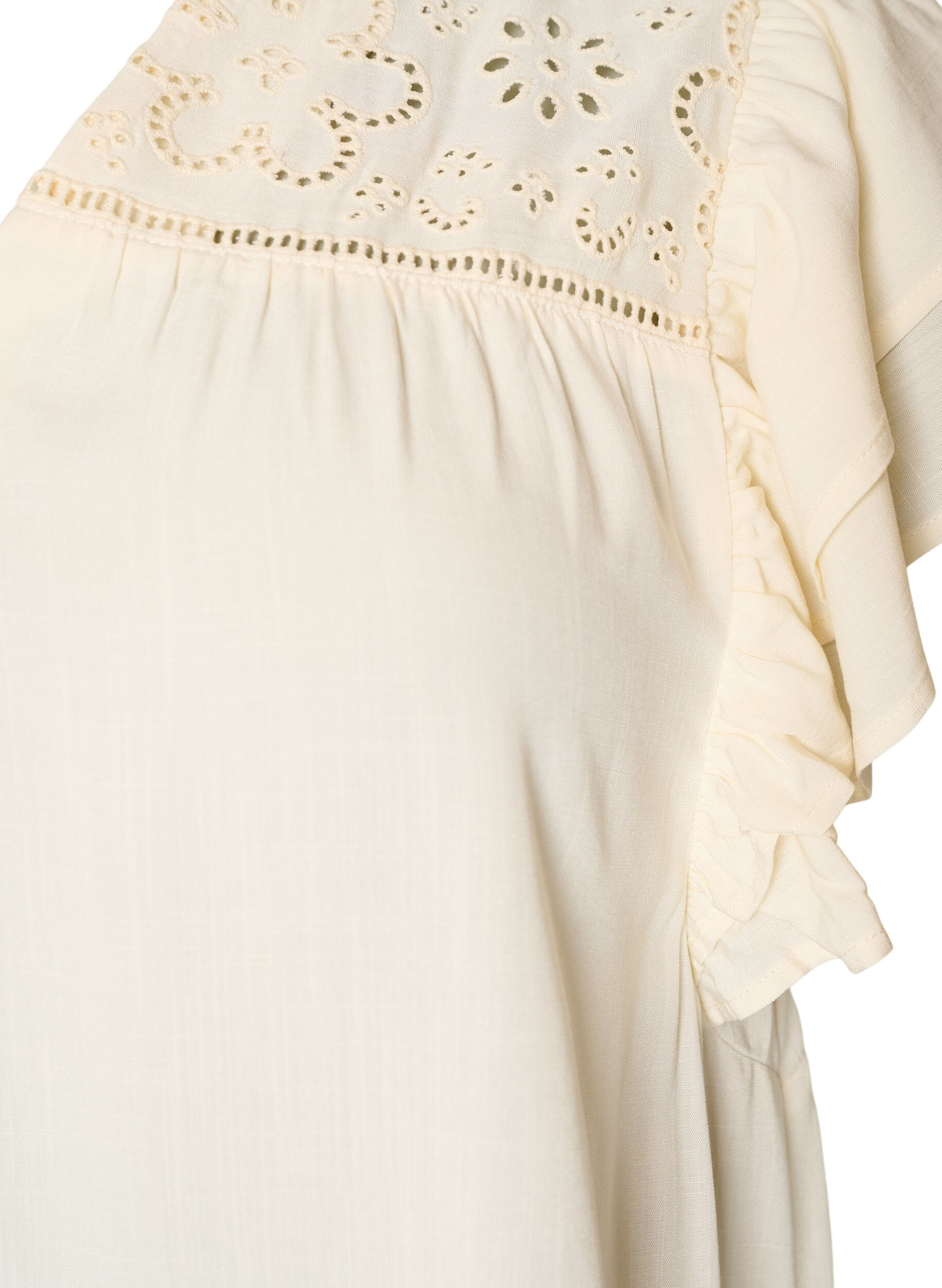 ZizziTunika med broderie anglaise og fl&aelig;se&aelig;rmer, Beige, Packshot image number 2