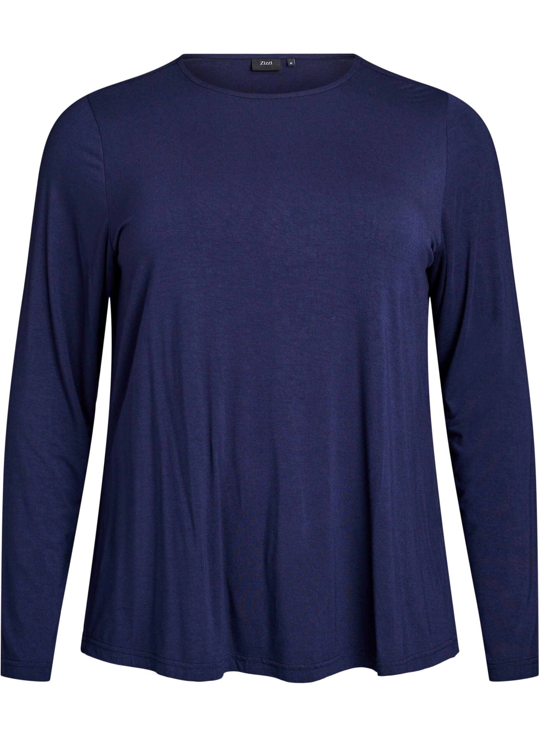 ZizziEnsfarvet bluse med lange &aelig;rmer, Bl&aring;, Packshot image number 0