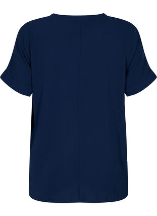 Kortærmet bluse med v-udskæring, Navy Blazer, Packshot image number 1