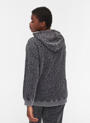 Økologisk bomulds sweatshirt med hætte i leo print, Grey Leo Acid Wash, Model image number 1