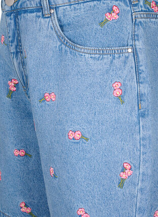 Denim shorts med broderede blomster, Light Blue AOP, Packshot image number 2