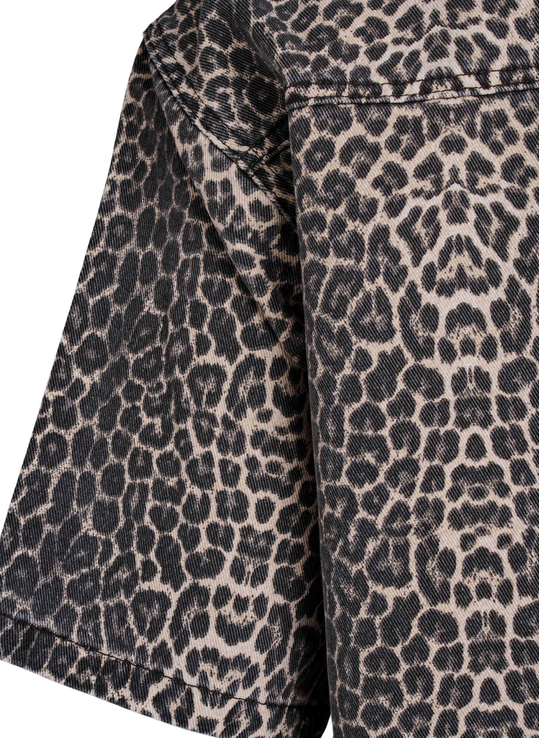ZizziDenimskjorte med leopard m&oslash;nster og korte &aelig;rmer, Brun, Packshot image number 3
