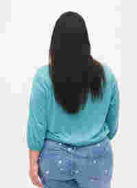 Ensfarvet bluse med 3/4 ærmer, Brittany Blue Mel., Model