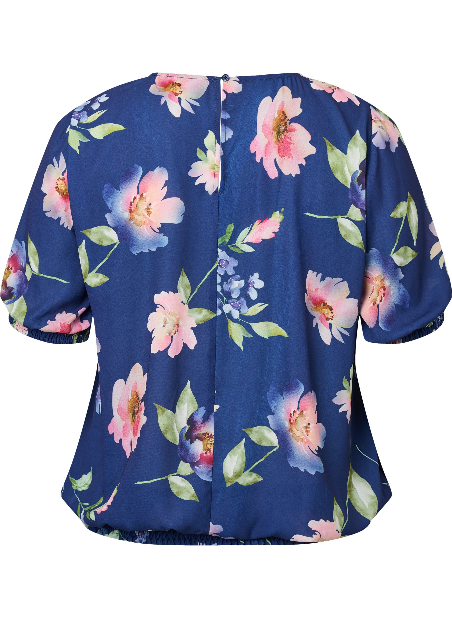 Zizzi Blomstret bluse med smock, Blueprint Flower AOP, Packshot image number 1