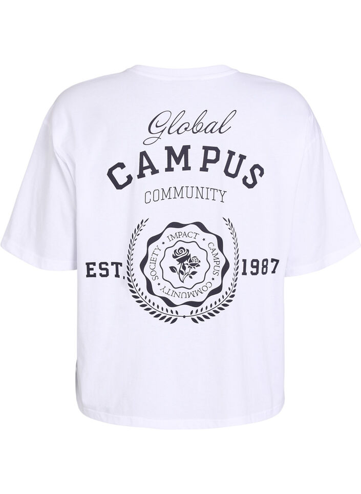 Oversize t-shirt med rygprint, Hvid, Packshot image number 1