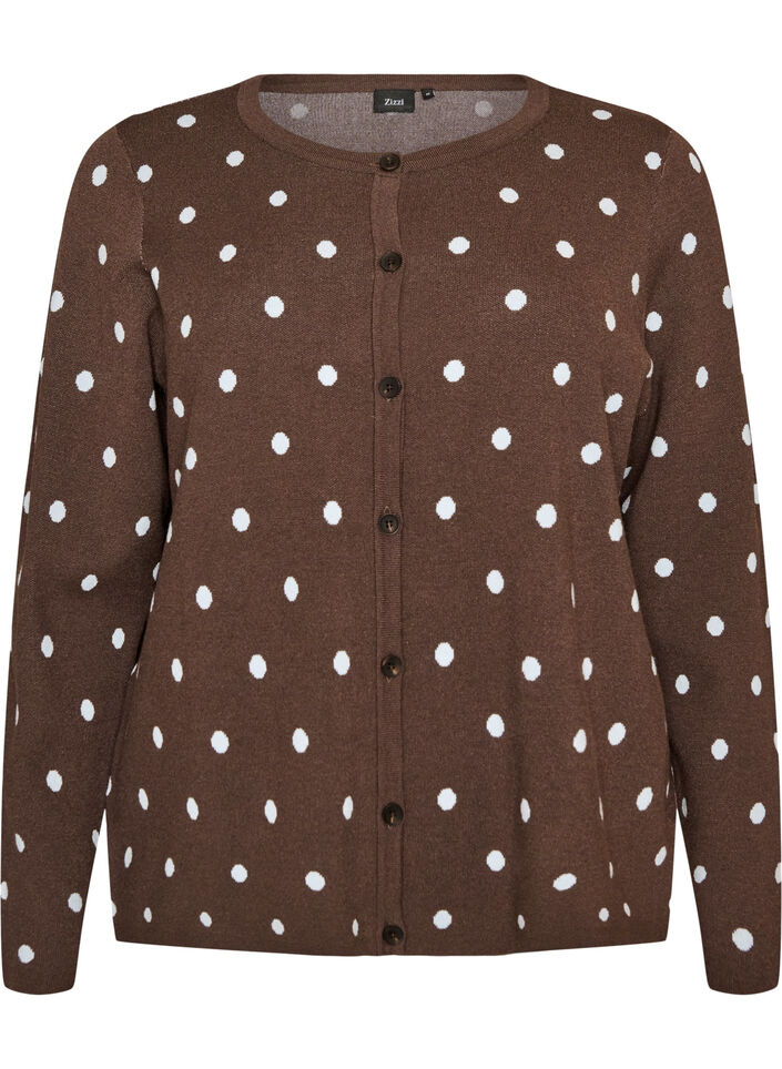 Cardigan med prikker og knaplukning, Brun, Packshot image number 0
