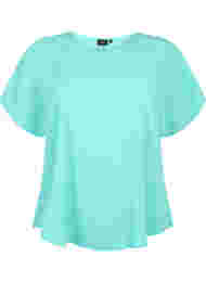 Bluse med korte ærmer og rund halsudskæring, Turquoise