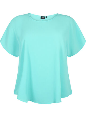 Bluse med korte ærmer og rund halsudskæring, Turquoise, Packshot image number 0