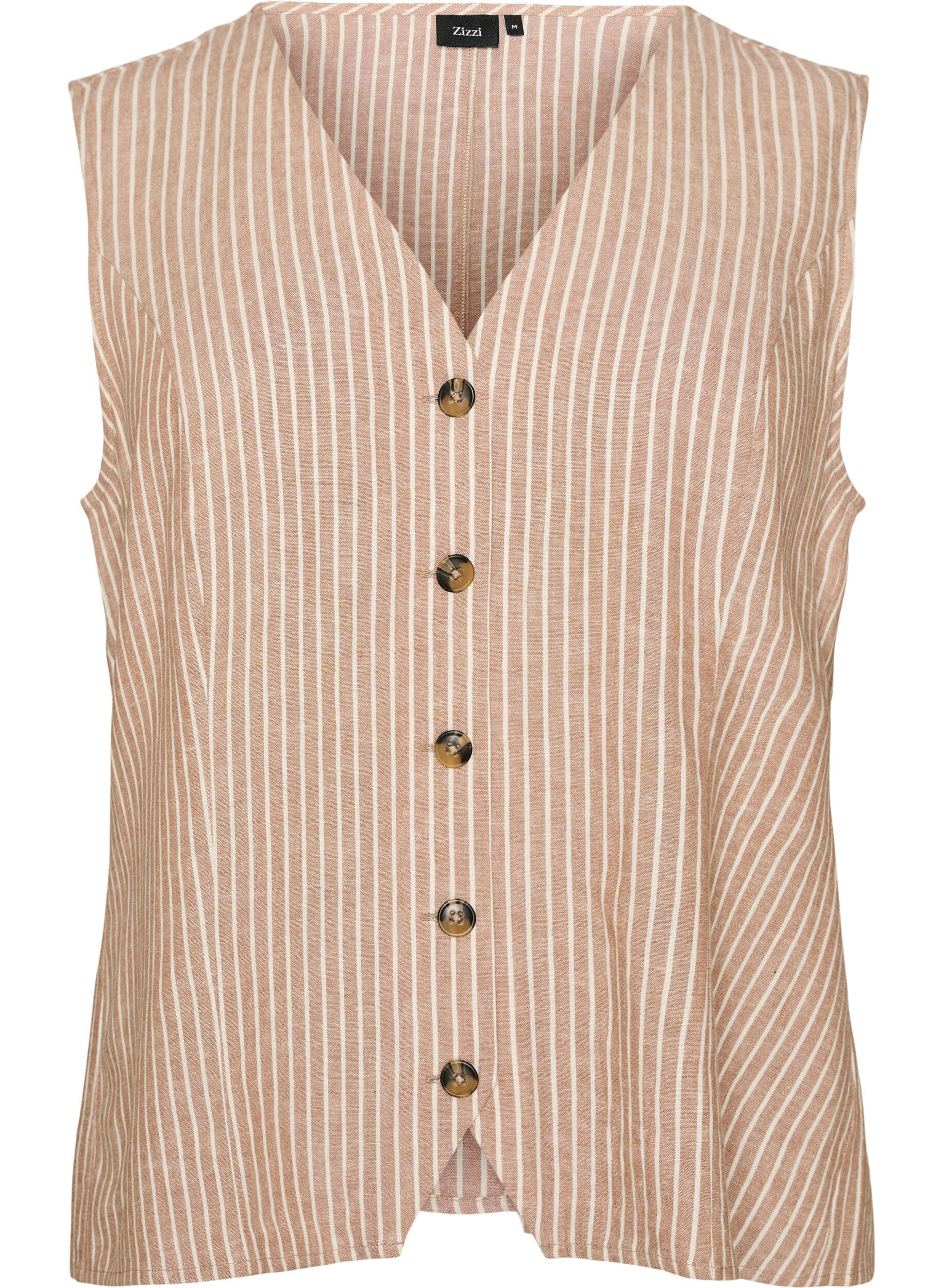 ZizziStribet vest i h&oslash;r og viskose, Beige, Packshot image number 0