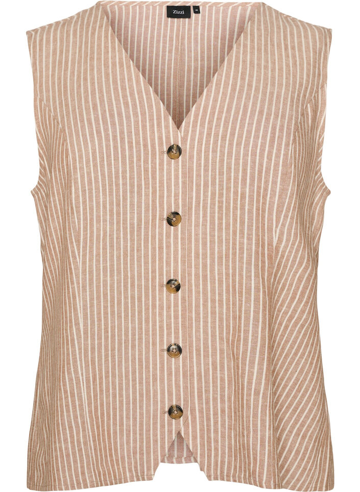 Stribet vest i h&oslash;r og viskose, Beige, Packshot image number 0