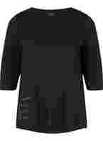 Bomulds t-shirt med 3/4 ærmer, Black LOUNGE