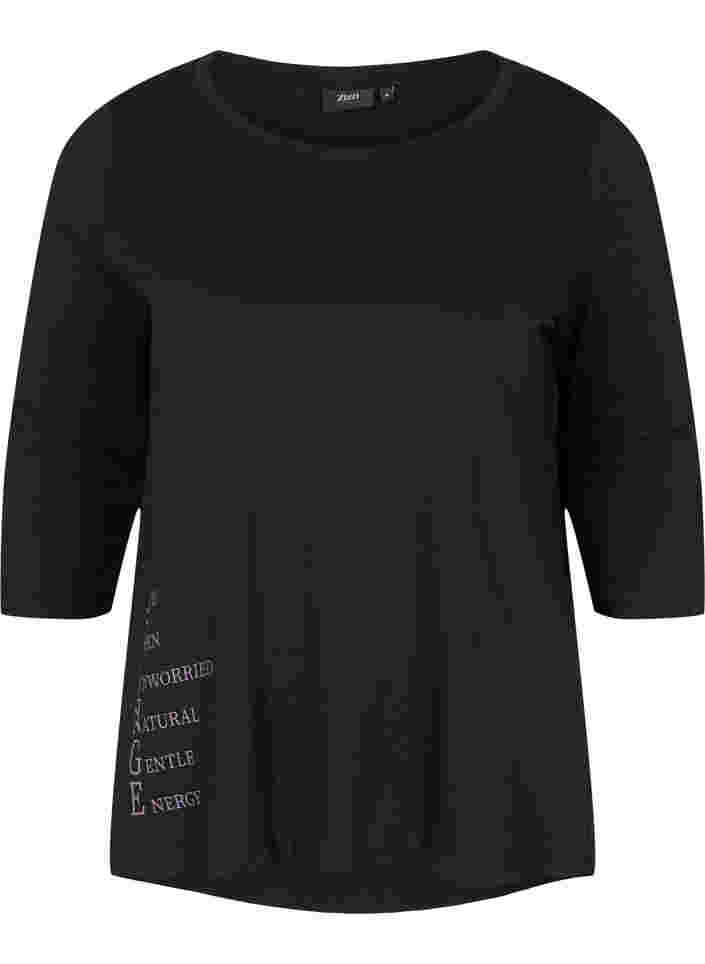Bomulds t-shirt med 3/4 ærmer, Black LOUNGE, Packshot image number 0