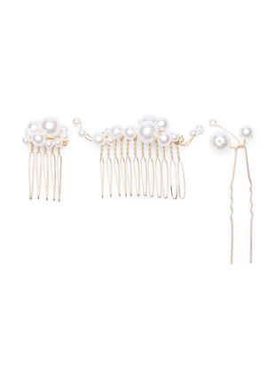 3-pak hårspænder med perler, Pearl, Packshot image number 0