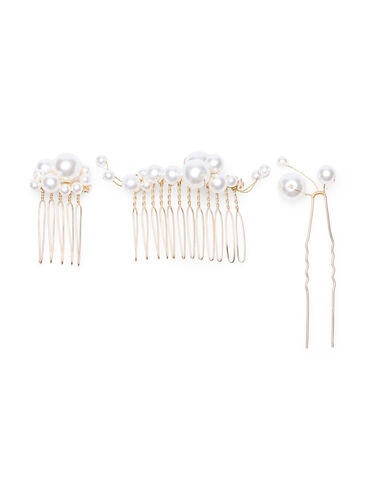 3-pak hårspænder med perler, Pearl, Packshot image number 0