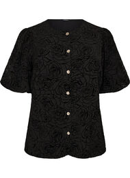Bluse med blomsterm&oslash;nster og ballon&aelig;rmer, Sort